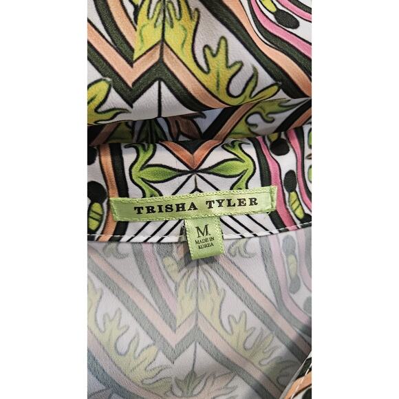 Trisha Tyler NWT MEDIUM Blouse Button-Up Geometric Wire Collar Multicolor - Picture 7 of 11